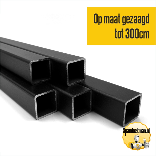 Vierkante zwart stalen 25x25mm 300cm op maat gezaagd | spandoekman.nl